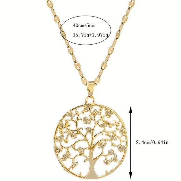 Tree Of Life Diamond Gold Plated Pendant Necklace - Picture 4 of 5